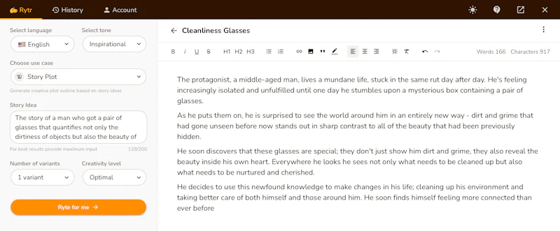 Rytr：ストーリープロット