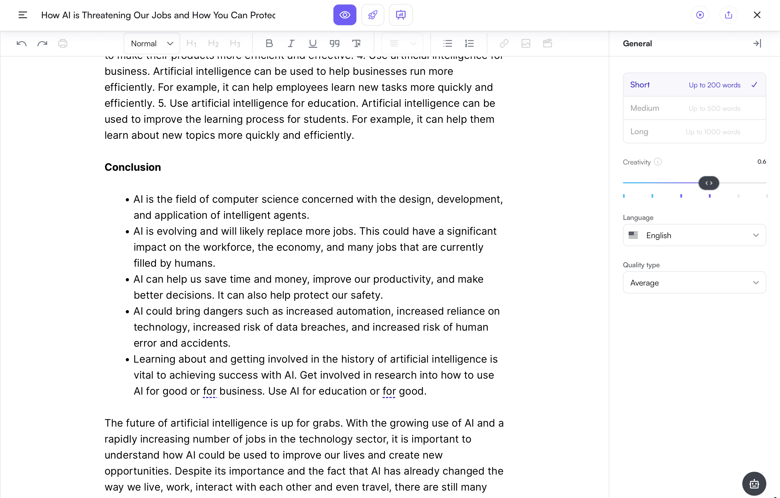 Writesonic：フォーカスモード