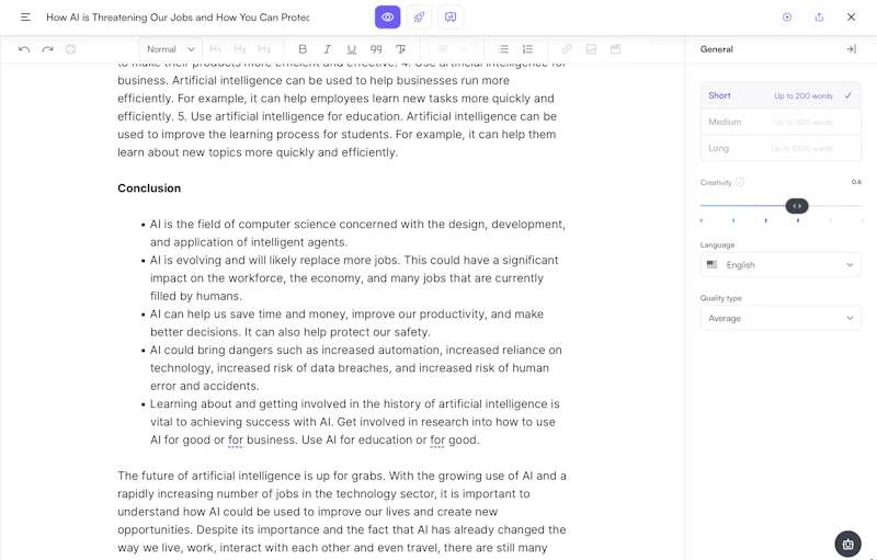 Writesonic：フォーカスモード