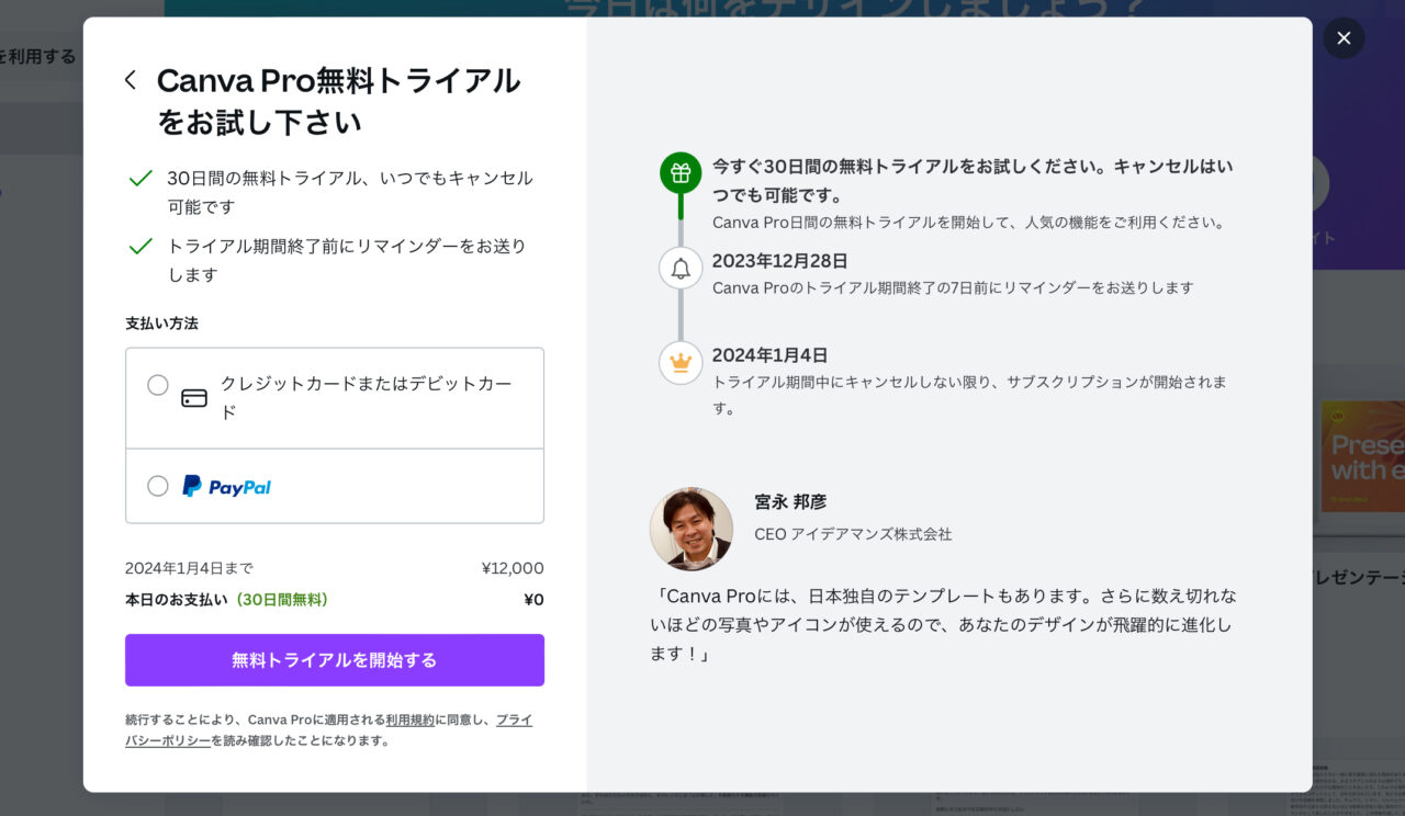 Canva：Pro版購入（年単位）