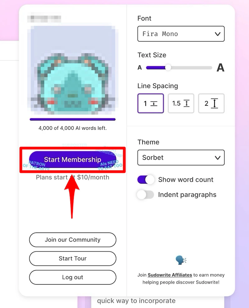 Sudowrite：有料プラン購入