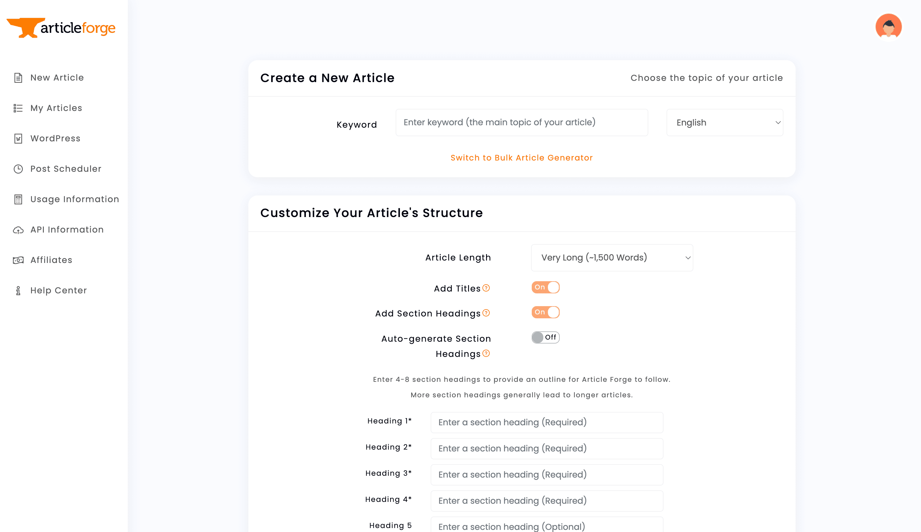 Article Forge:見出し設定