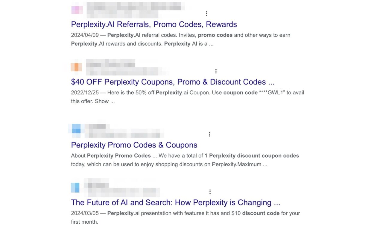 「perplexity promo code」でGoogle検索した結果