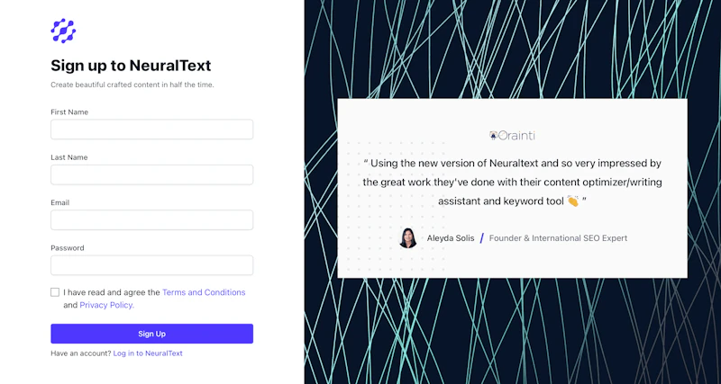 NeuralText：サインアップ