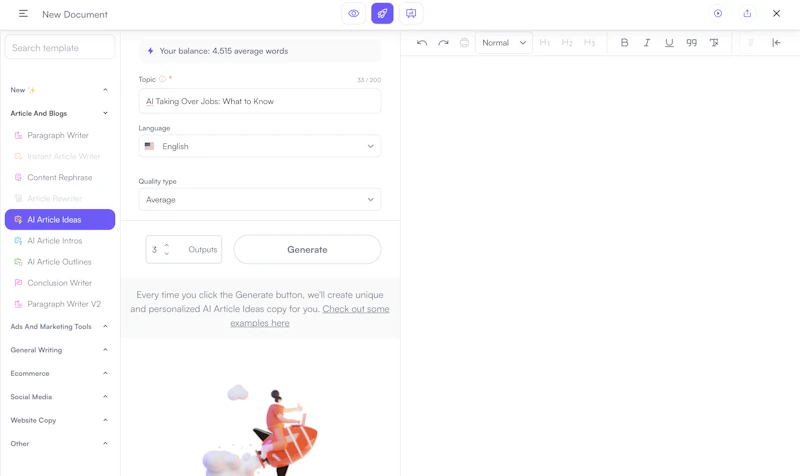 Writesonic：記事アイデア