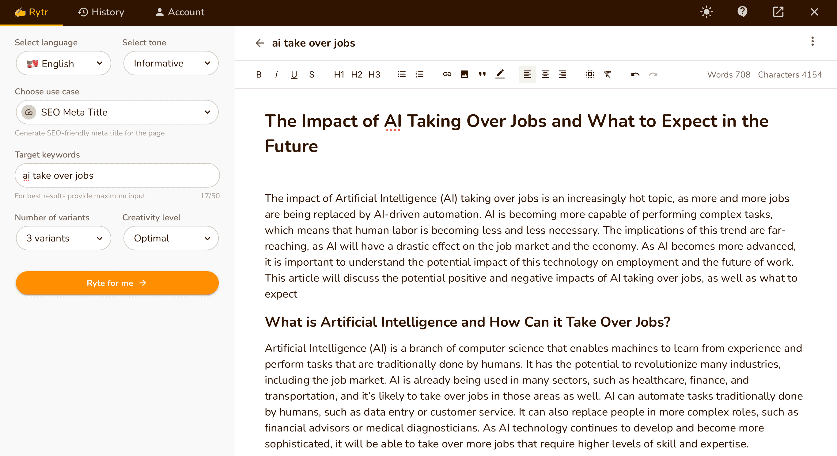 Rytr：SEOタイトル