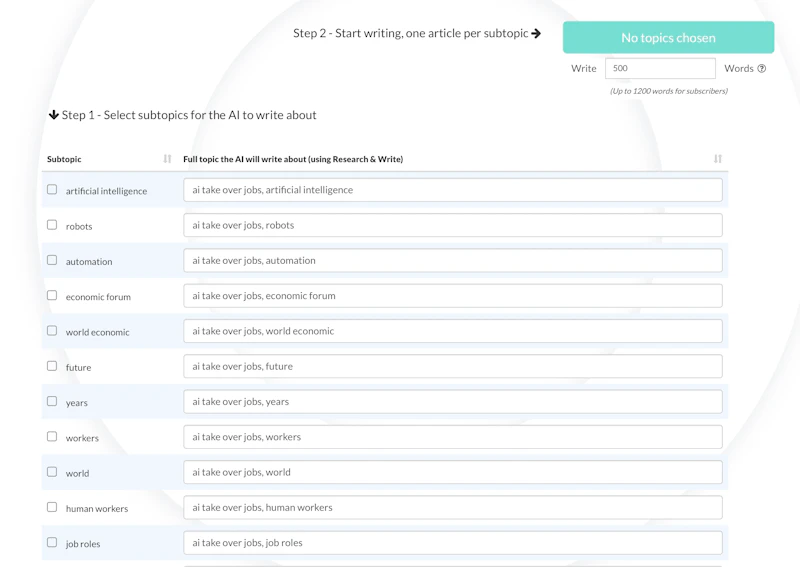 AI-Writer： サブトピックディスカバラー（一覧）