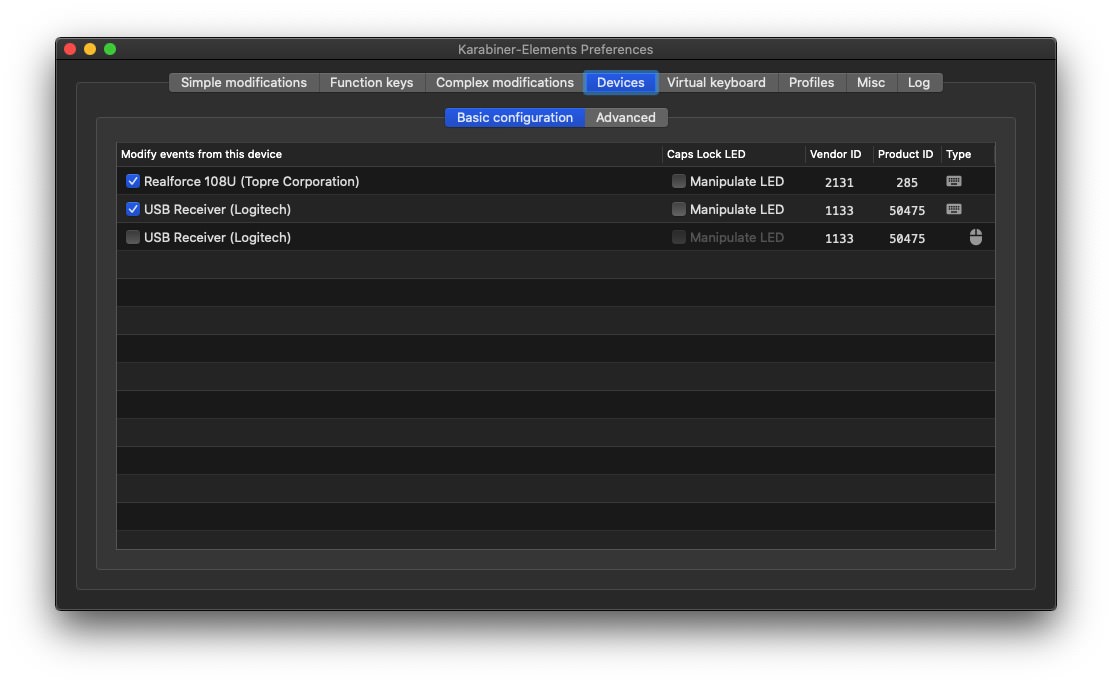Karabiner-Elementsの設定：Device