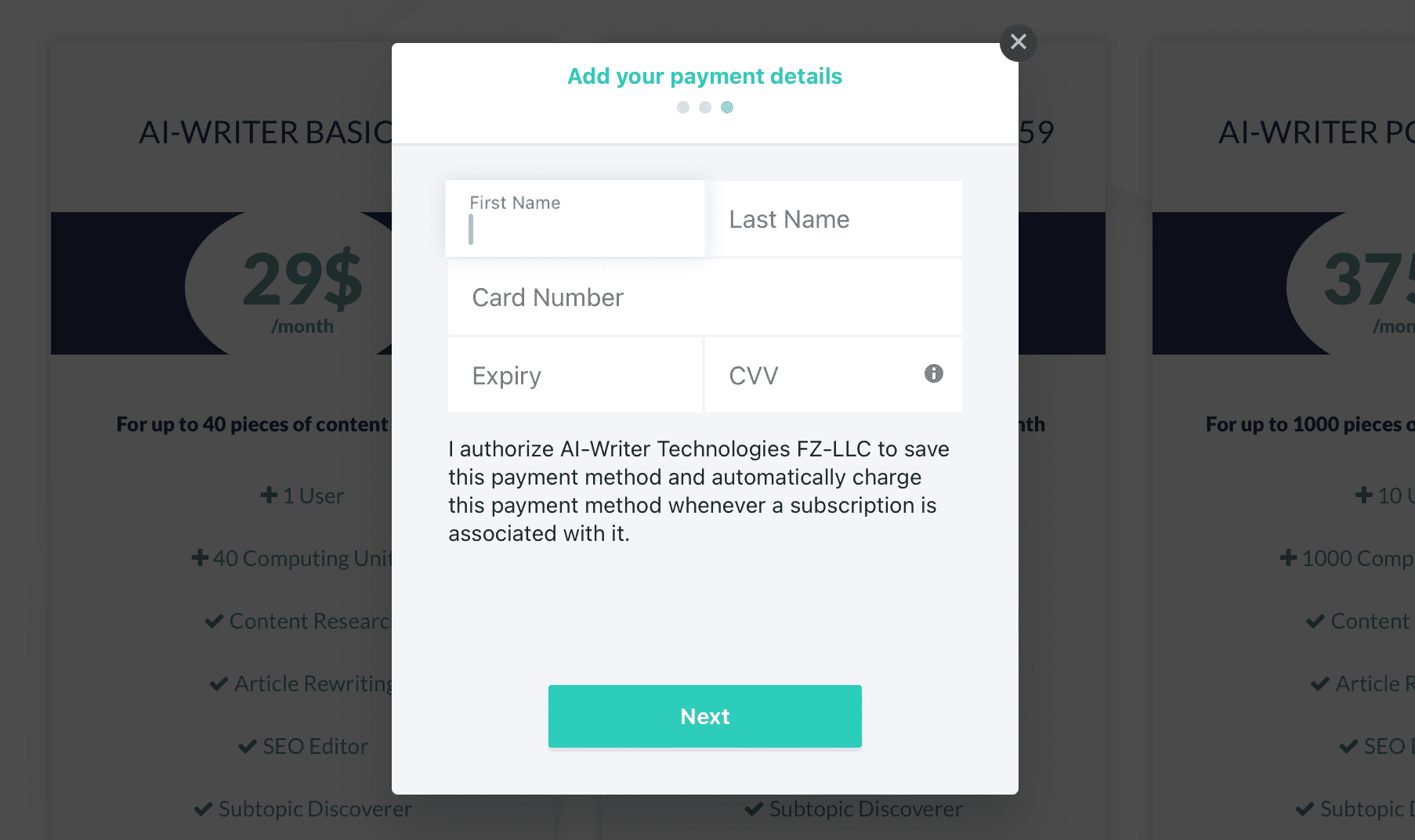 AI-Writer： 支払い情報