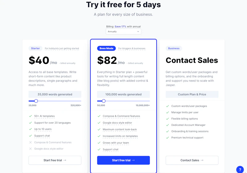 Jasper：料金プラン