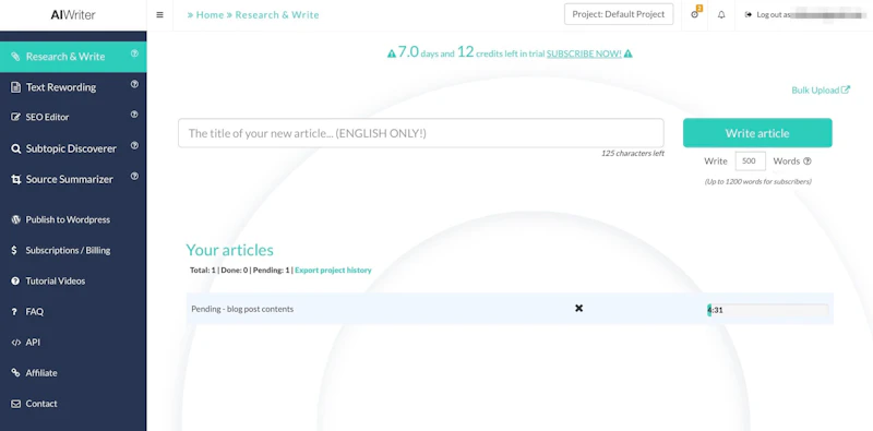 AI-Writer：初期画面