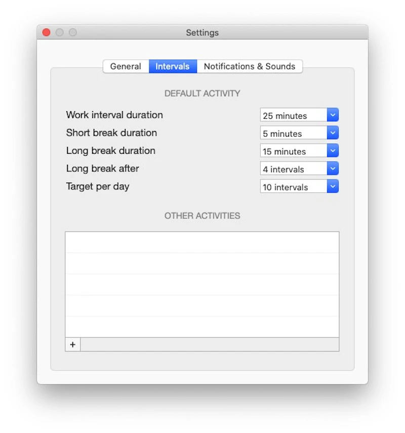 Be Focused：インターバル設定