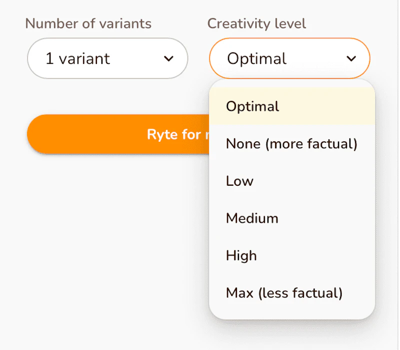 Rytr：クリエイティブ・レベル