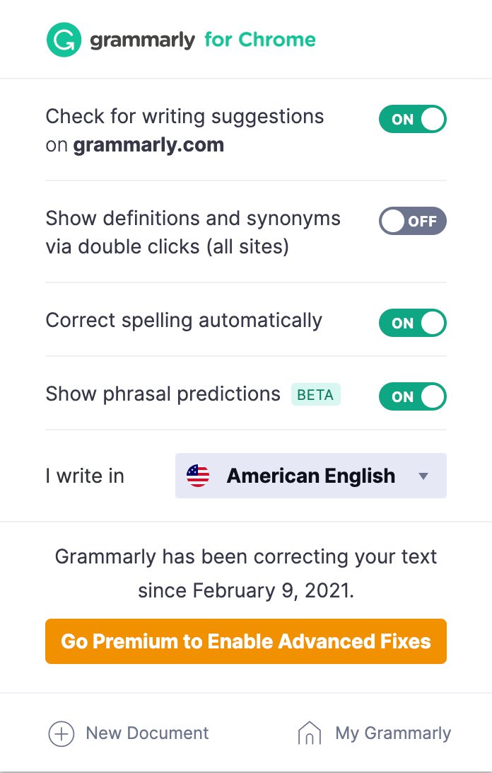 Grammarly：設定画面