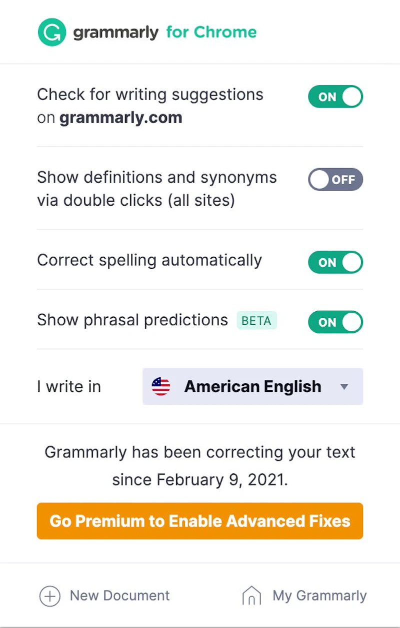 Grammarly：設定画面