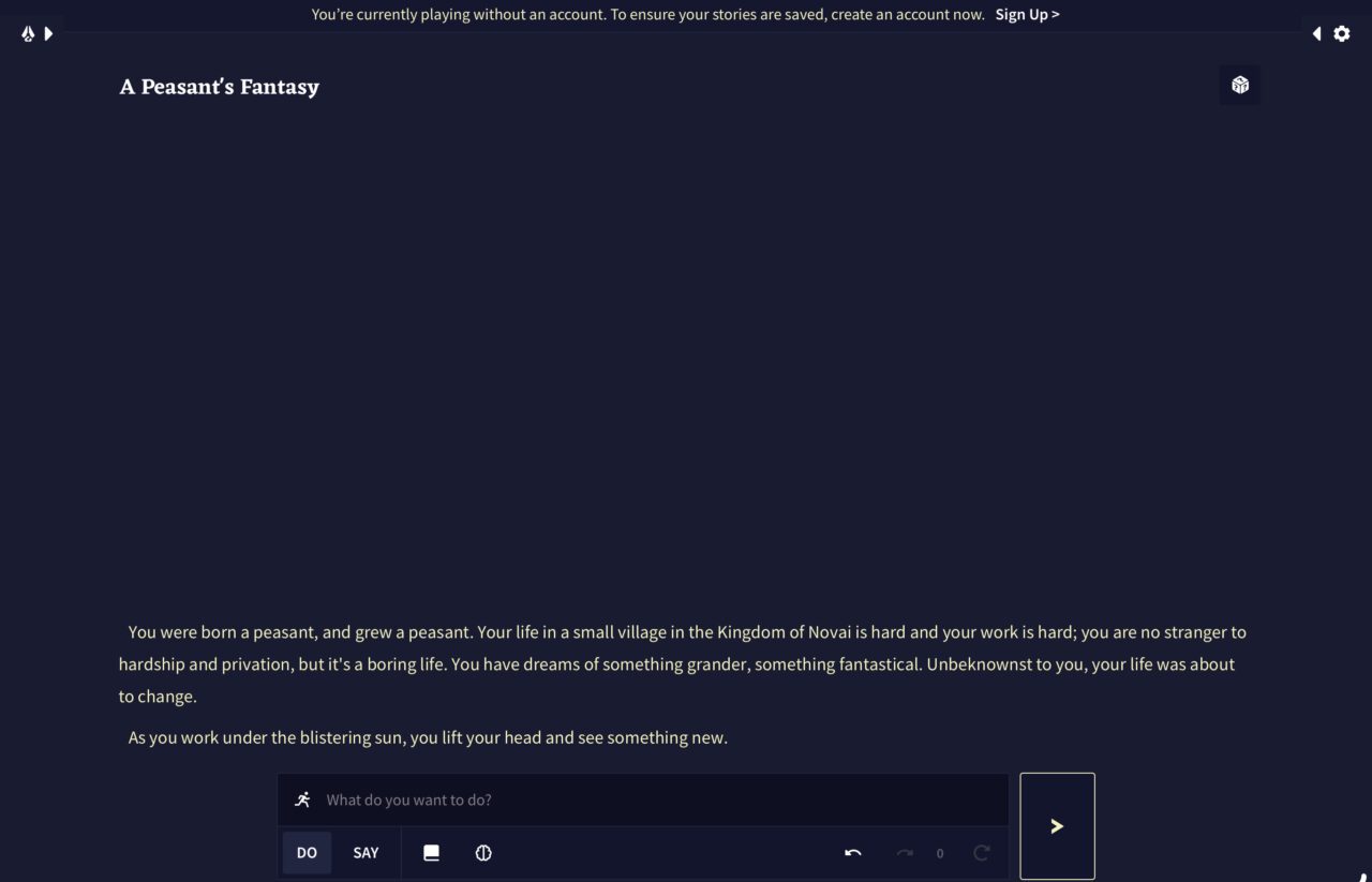 Novel AI：テキストアドベンチャー（サンプル）