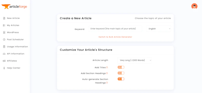 Article Forge：ブログ記事作成