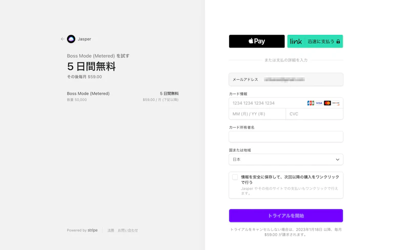 Jasper：支払い情報