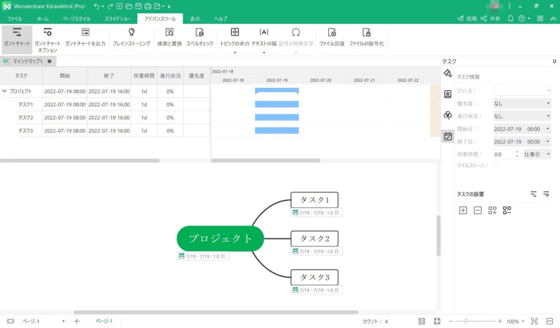 EdrawMind：ガントチャート・変換後