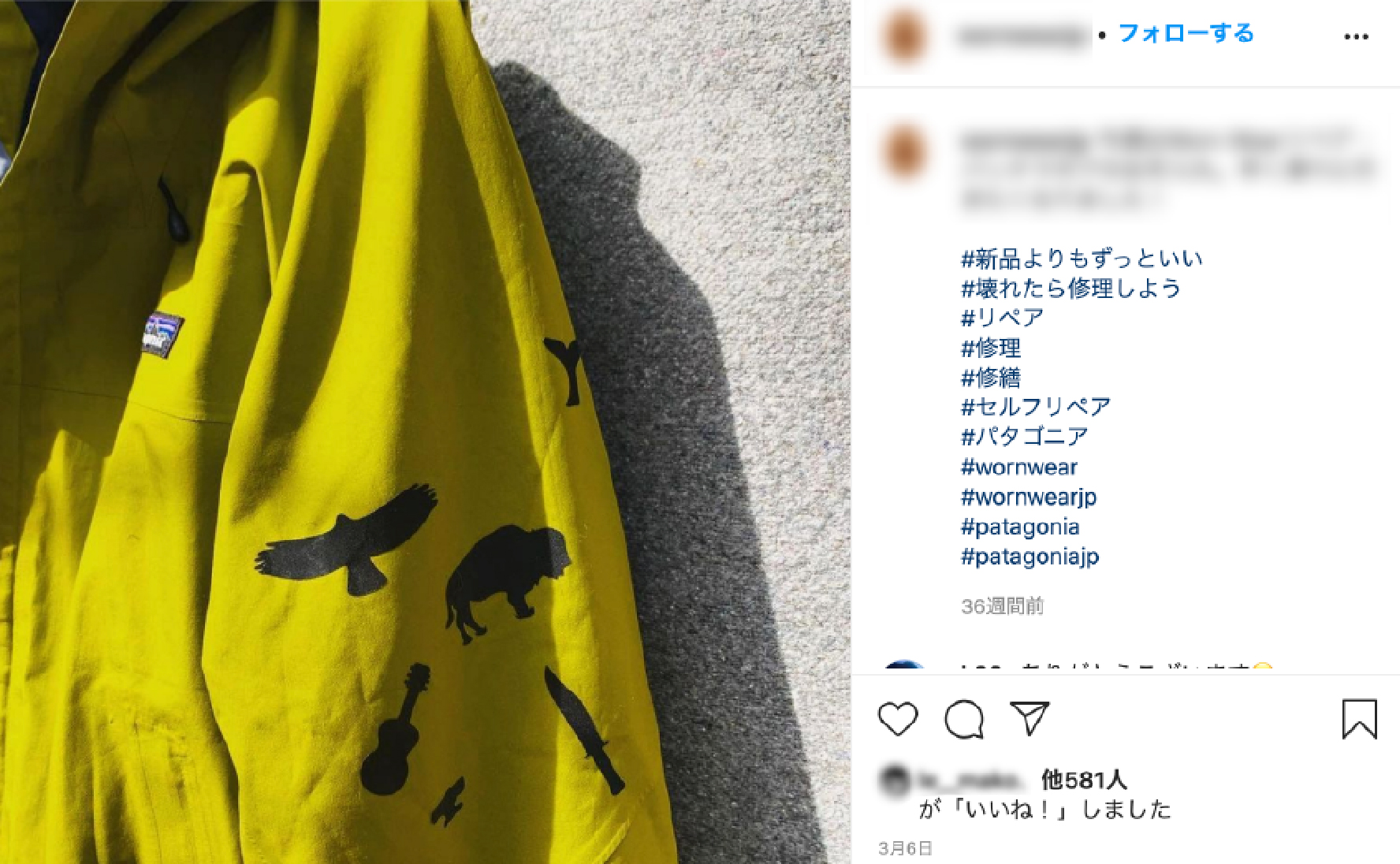 パタゴニアのインスタグラムイメージ