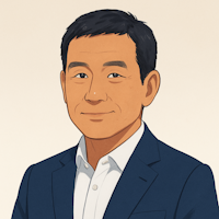 一般社団法人水素健康活用研究所の理事長「猪爪」氏のプロフィールイラスト