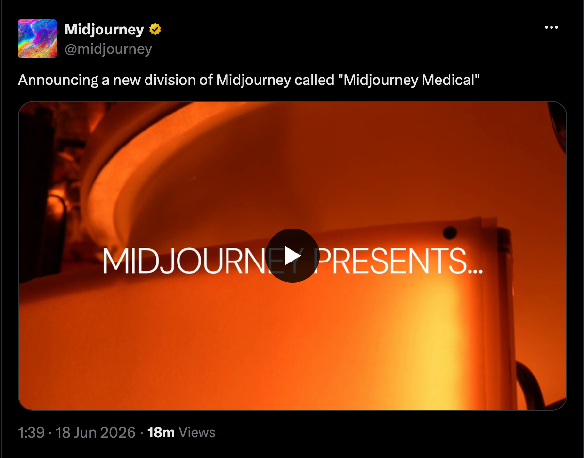 Midjourney Medical発表ツイートと医療向けAI映像のスクリーンショット
