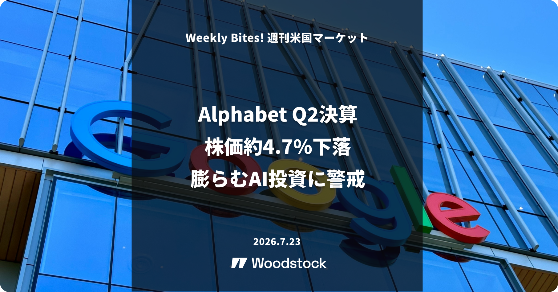 Alphabet Q2決算 株価約4.7%下落 膨らむAI投資に警戒