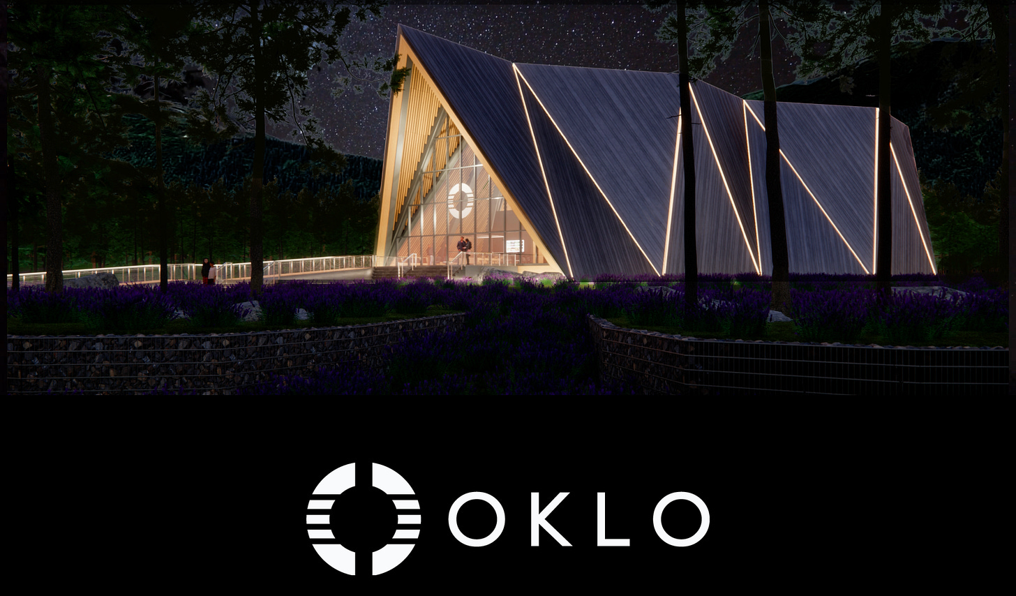 オクロ公式サイトよりOkloイメージ画像。キャンプサイトのような暗闇に光る建物と白文字のOKLOのロゴ