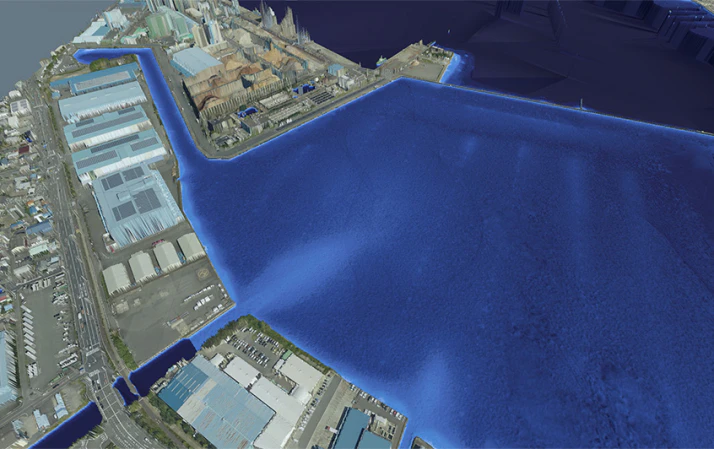 陸と海の公開データをつなぎ、調査前の状況把握へ──三栄ハイテックスが海底地形を3Dで可視化