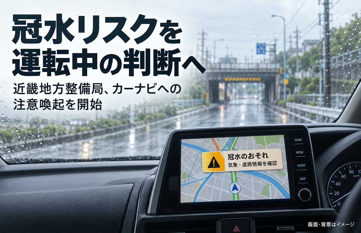 冠水リスクを運転中の判断へ──近畿地方整備局、カーナビへの注意喚起を開始