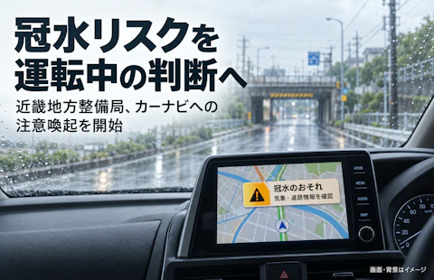 冠水リスクを運転中の判断へ──近畿地方整備局、カーナビへの注意喚起を開始