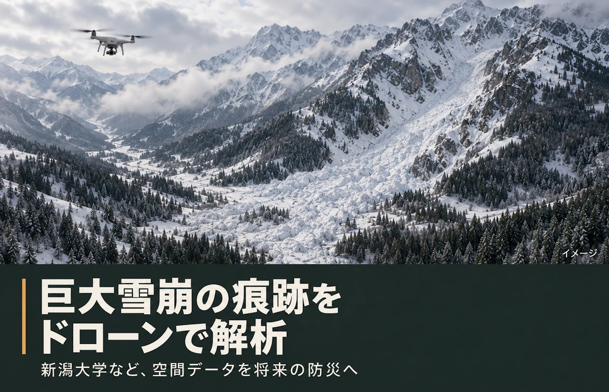巨大雪崩の痕跡をドローンで解析──新潟大学など、空間データを将来の防災へ