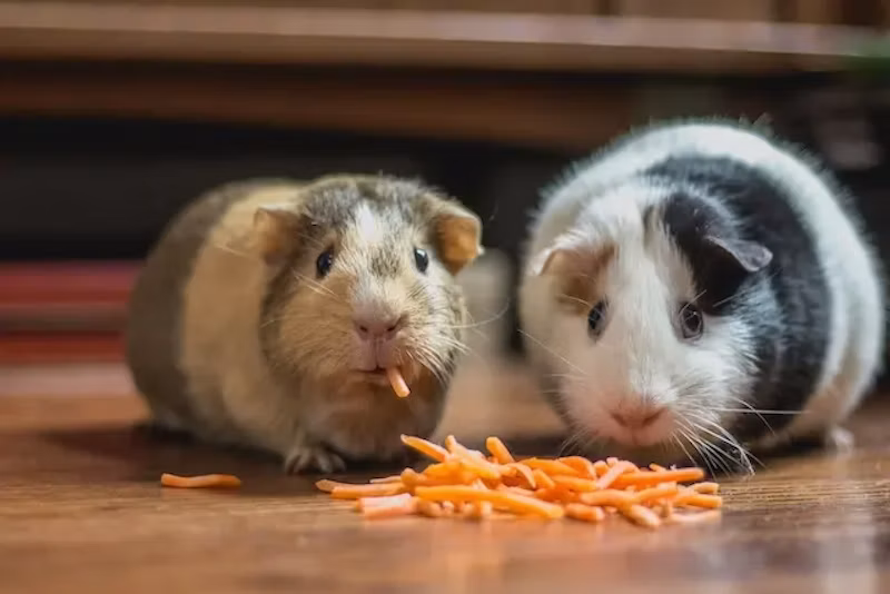 餌を食べるモルモット
