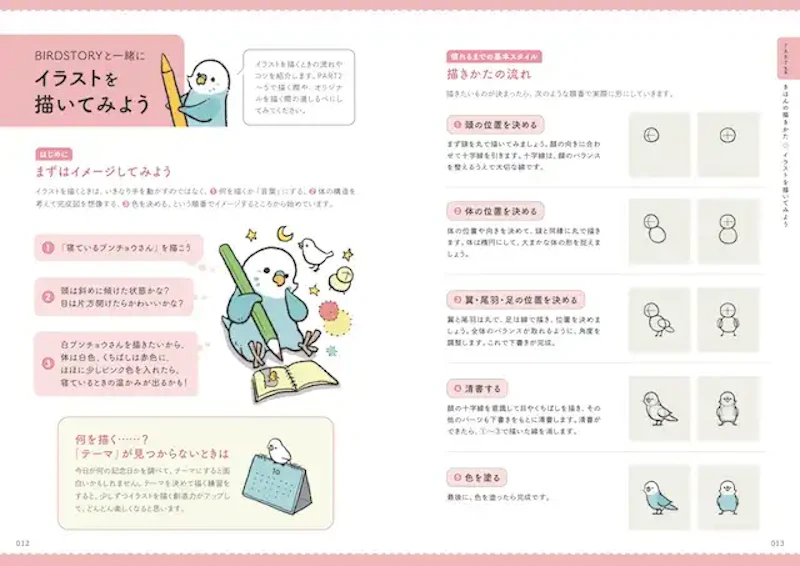 オリジナルイラストを描く際にも役立つ要素が満載（PART1 きほんの描きかた／BIRDSTORYと一緒にイラストを描いてみよう）