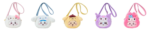 ちいかわ&ハローキティ、ハチワレ&シナモロール、うさぎ&ポムポムプリン、モモンガ&クロミ、古本屋&マイメロディ
