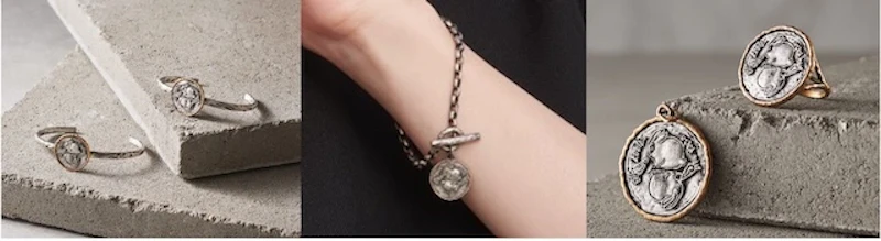 【左】 SV925/K18YG petit usagi バングル／【中央】SV925/K18YG petit usagi チェーンブレスレット／【右】(左)SV925/K18YG petit usagi ペンダントトップ、(右)SV925/K18YGpetit usagi リング