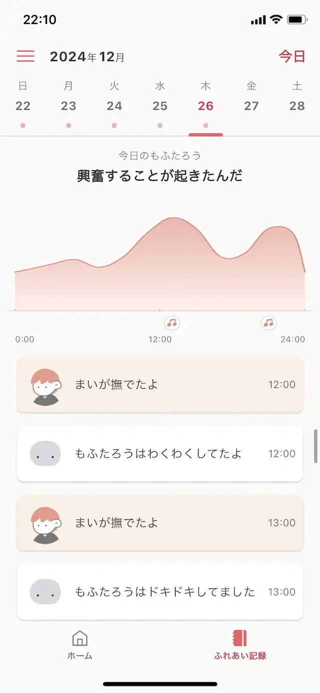 MofLifeの画面、メッセージも