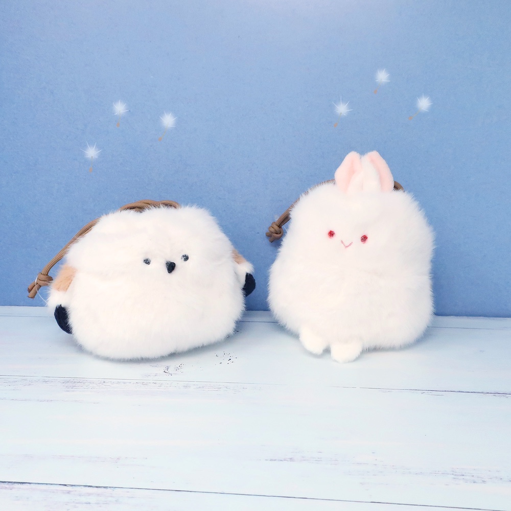 マヌルネコやシマエナガのふわふわショルダーバッグ&ミニ巾着、わたぽ