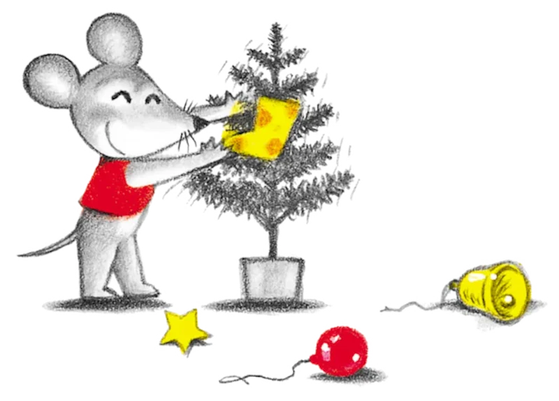 ねずみくんと一緒にツリーの飾り付け