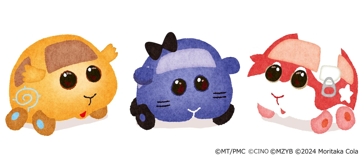 ※左から「卵バード」「ねこひよこ」「コーラ星人」をモチーフとしたモルカー