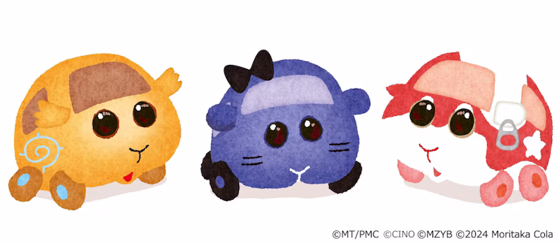 ※左から「卵バード」「ねこひよこ」「コーラ星人」をモチーフとしたモルカー