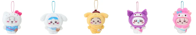 ちいかわ&ハローキティ、ハチワレ&シナモロール、うさぎ&ポムポムプリン、モモンガ&クロミ、古本屋&マイメロディ