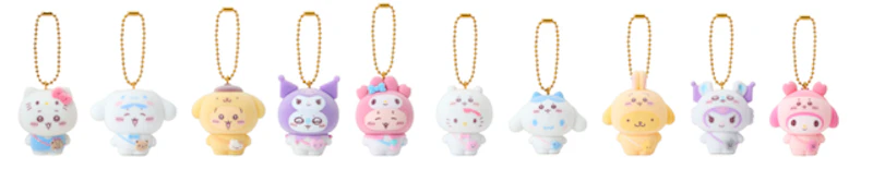 ちいかわ、ハチワレ、うさぎ、モモンガ、古本屋、ハローキティ、シナモロール、ポムポムプリン、クロミ、マイメロディ