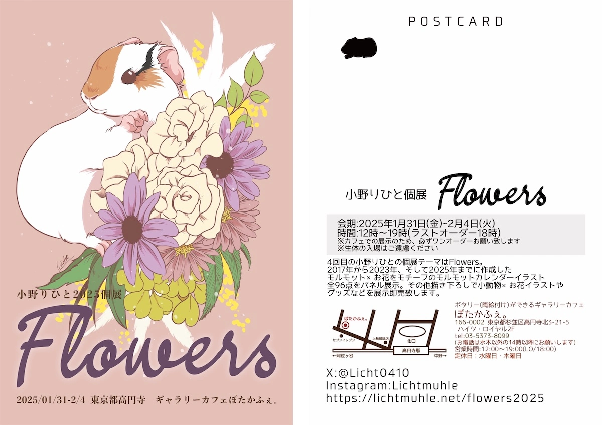 モルモット×お花の世界へ。モルモットイラストレーター小野りひと個展【Flowers】開催！のサムネイル画像