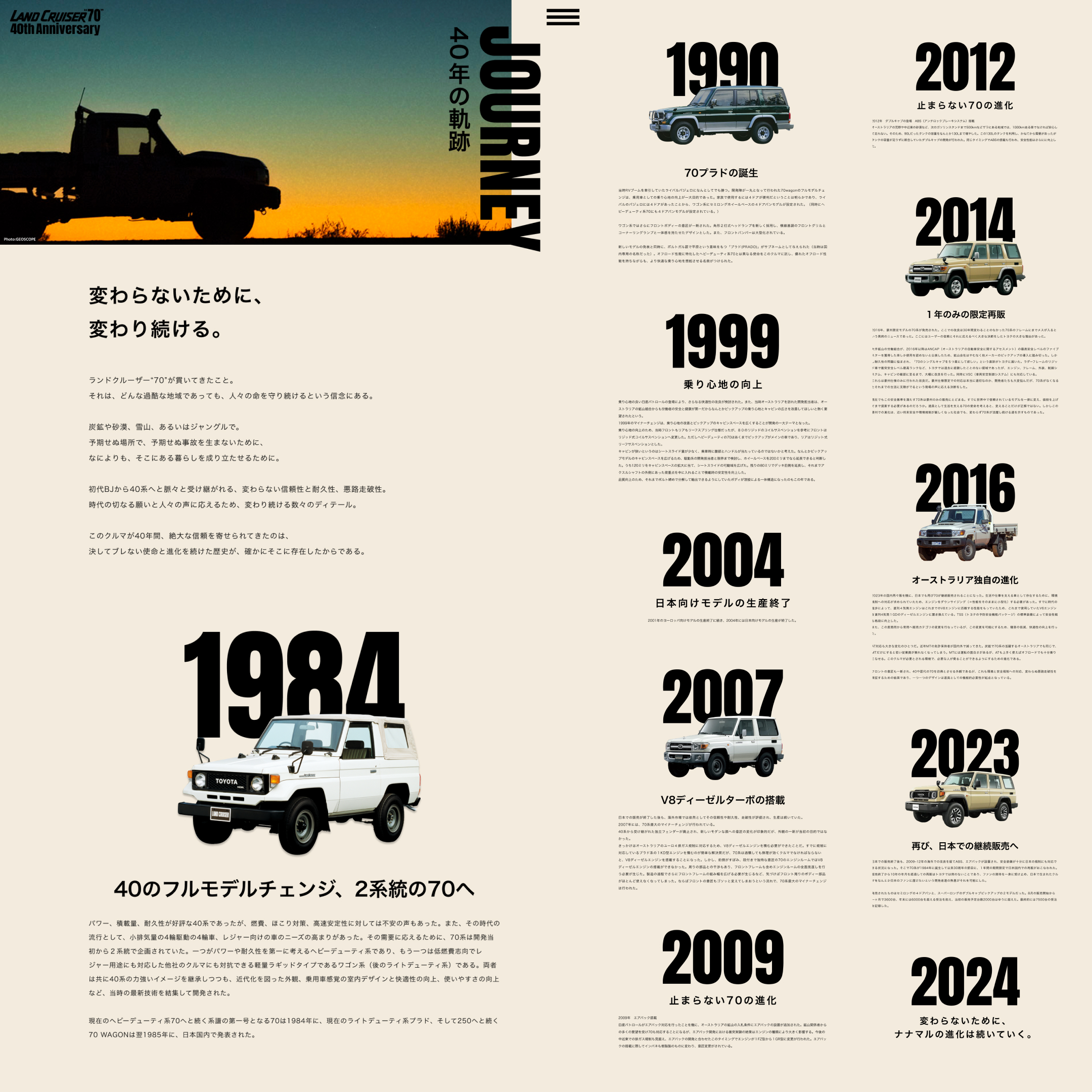 トヨタ ランドクルーザー“70” 40周年記念サイト