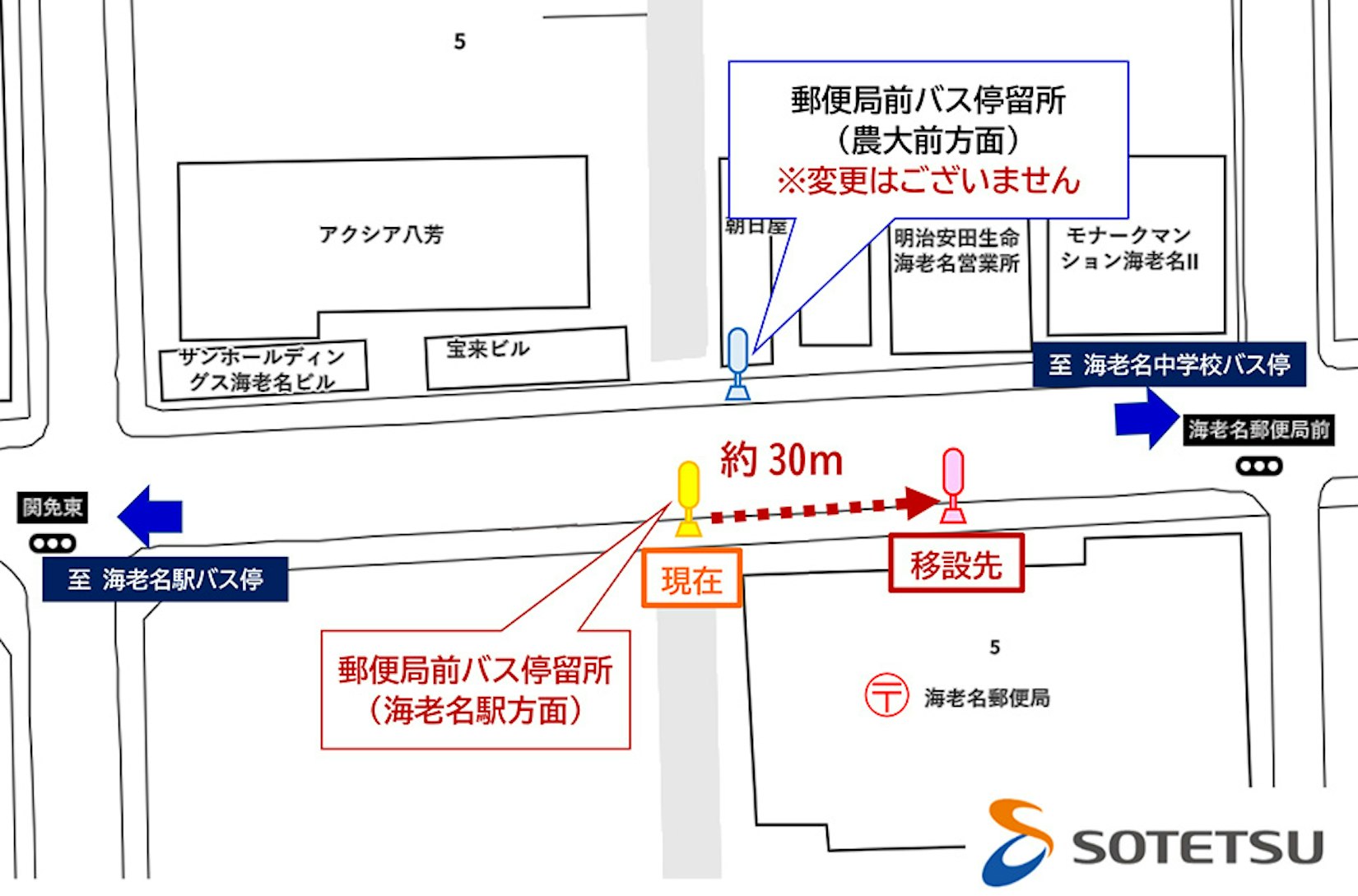 綾22・23系統 郵便局前（海老名駅方面）バス停留所移設のお知らせ