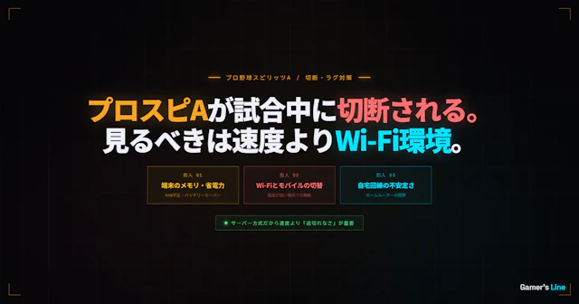 プロスピAが試合中に切断される原因と対策。サーバー方式のスマホゲーで見るべきはWi-Fi環境