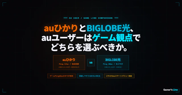 auひかりとBIGLOBE光を比較する。auユーザーはゲーム観点でどちらを選ぶべきか