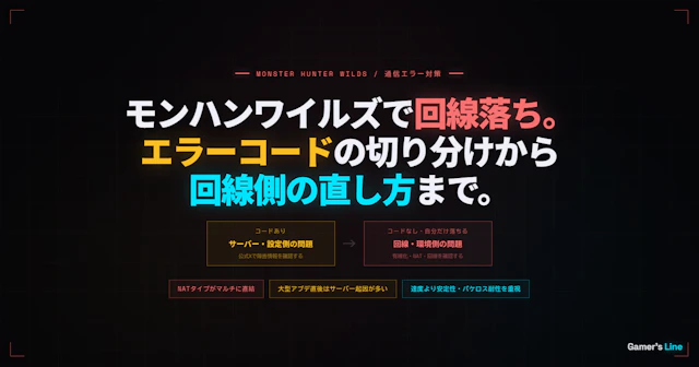 モンハンワイルズで回線落ち・通信エラーが多発する原因と対策。エラーコード別の切り分けから回線側の直し方まで