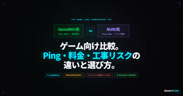 GameWith光とNURO光のゲーム向け比較。Ping・料金・工事リスクの違いと選び方